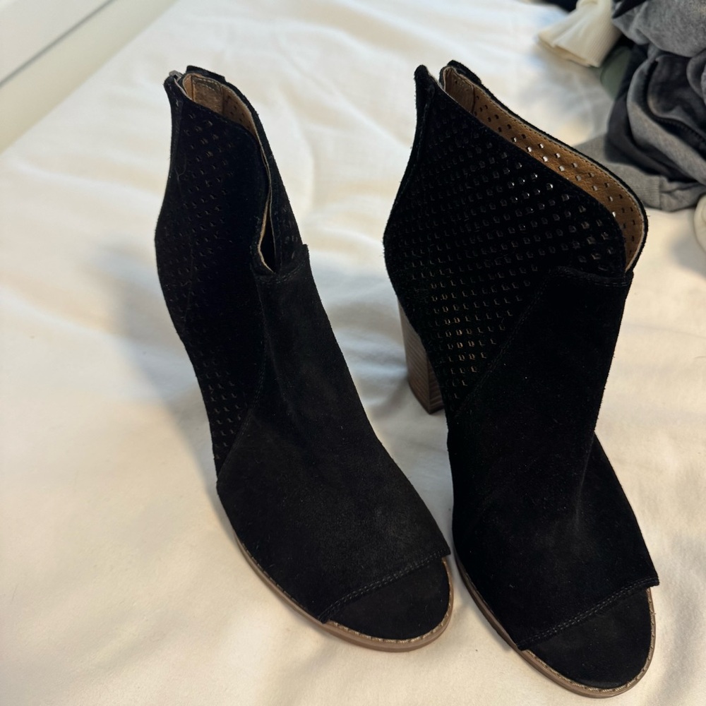 Lucky Brand Black Peep-Toe Heeled Boots